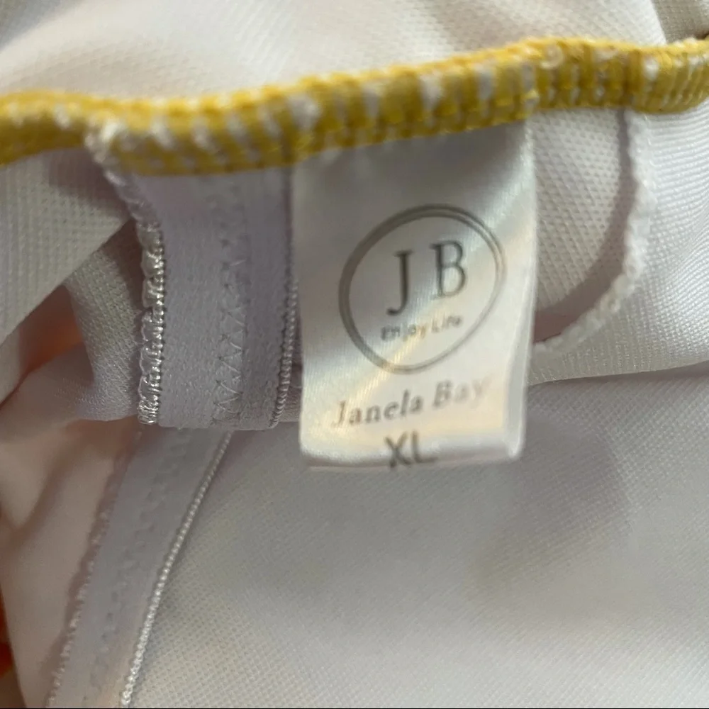 Janela Bay High Neck Tankini Top Vertical Stripe Yellow White Swim - Picture 6 of 9